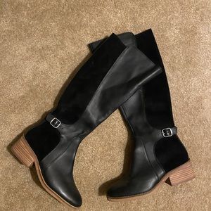 Lucky Brand tall boots. leather and velvet. EUC.